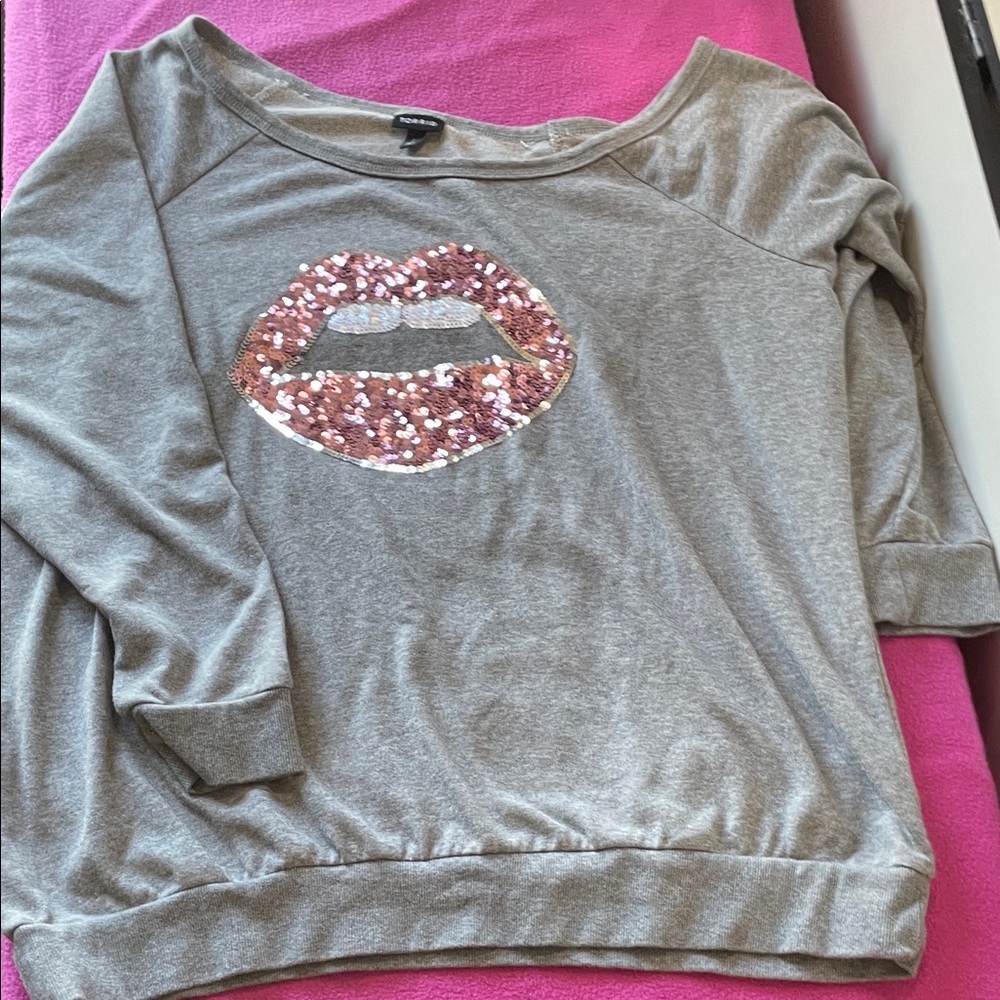 Torrid Gray Sweatshirt with Pink Sequin Lips